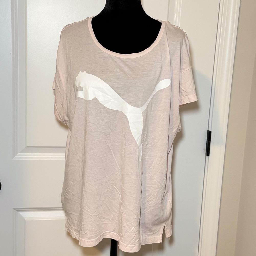 Puma Womens Light Pink Graphic Logo Short Sleeve Activewear T-Shirt XL
